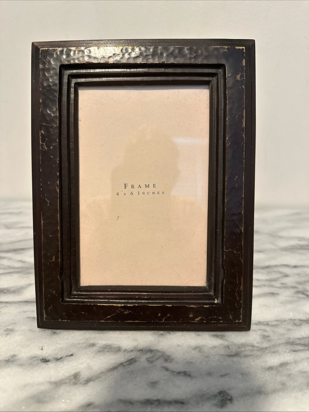 Classic Dark Brown Hammered Metal Picture Frame - 4x6 wood back heavy